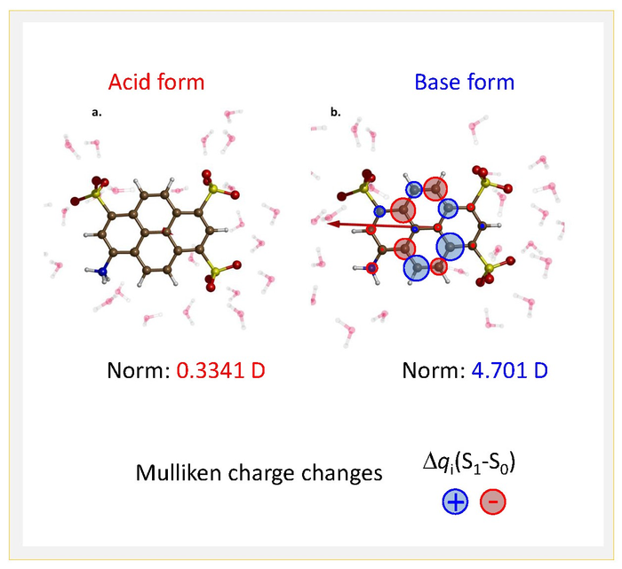 Estimated charge distribution changes on the APTS photoacid