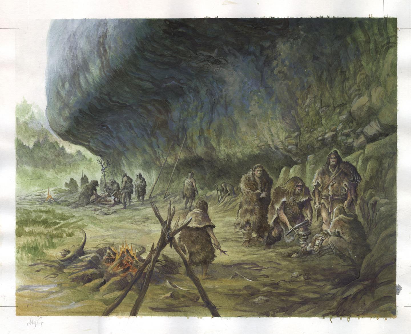 Enterrement d'un Néandertalien (reconstruction)