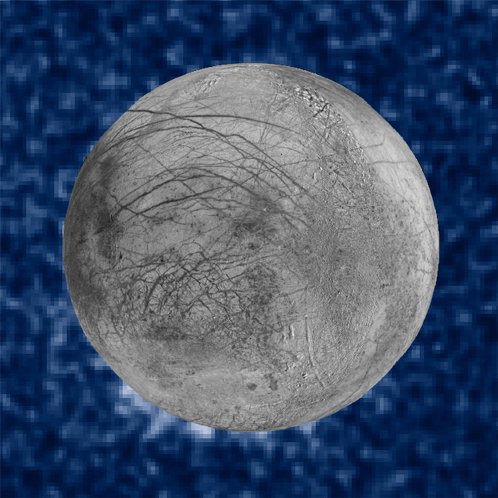 Composite image shows suspected plumes of water vapor erupting on Europa