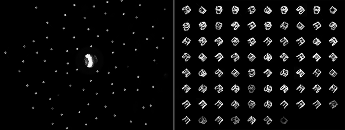 Images of a 3D printed object spelling "DOE"