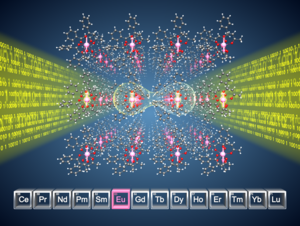 Artist's view of a quantum computer using a europium molecular crystal.