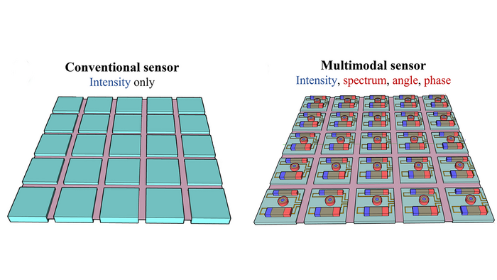 The schematics of (a) a conventional sensor  and (b) a nanostructured multimodal sensor