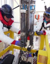 Scientist Recovering an Instrument from Subglacial Lake Whillans