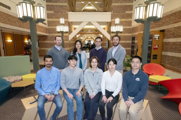 Top row, left to right: Professors Simon Rogers, Ying Diao, Charles Sing, and Damien Guironnet. Bottom row, left to right: Yash Kamble, Sanghyun Jeon, Jiachun Shi, Haisu Kang, and Tianyuan Pan. Not pictured: Matthew Wade and Bijal Patel.