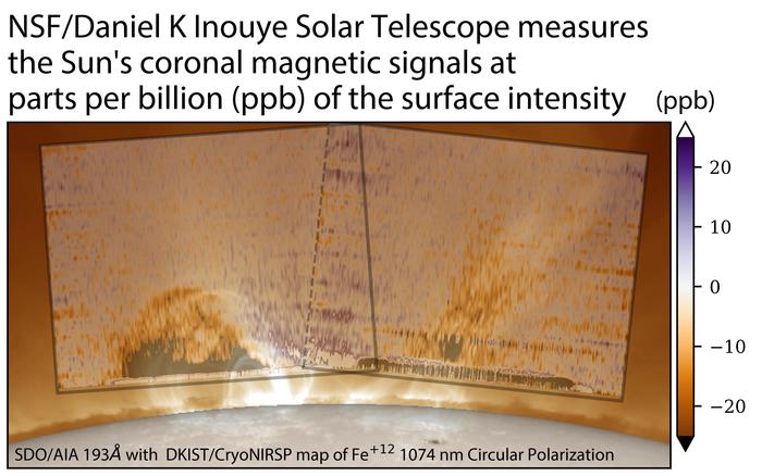 NSF Daniel K. Inouye Solar Telescope measures the Sun's coronal magnetic signals at parts per billion (ppb) of the surface intensity