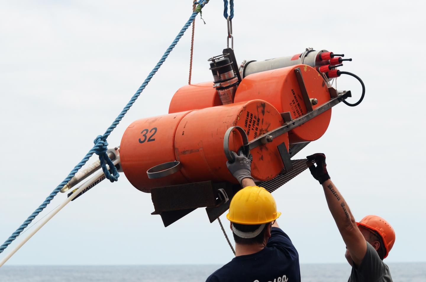 Deployment of an ocean bottom seismometer off norther Chile.
