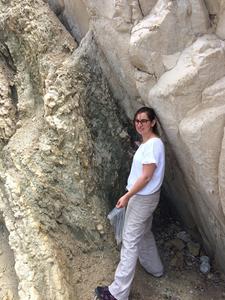 Konstantina Agiadi at the Laganas coast, on Zakynthos, Greece, where the end of the Messinian Salinity Crisis can be observed.