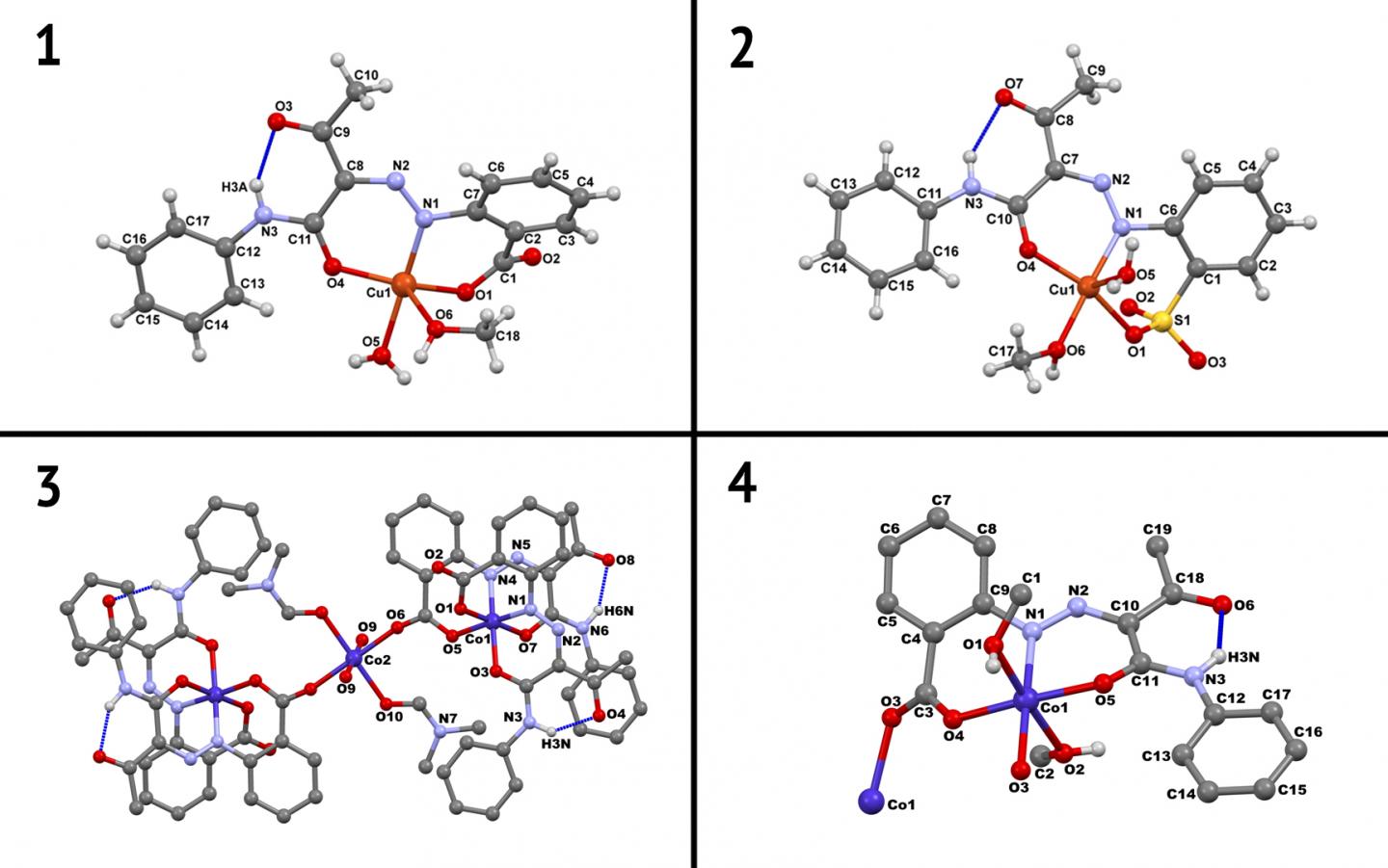Crystal Structures of ArylhydrazoneCu(II) and Co(II/III) Complexes