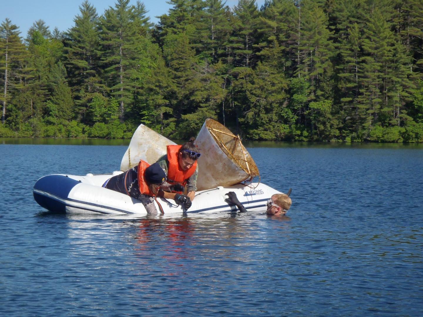 Retrieving Sediment Traps from Maine Pond