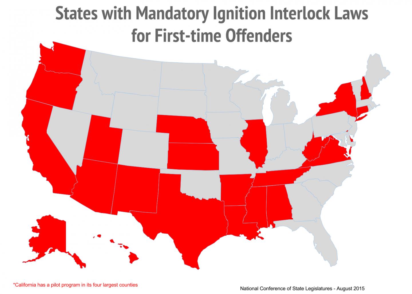 States with Mandatory Ignition-Interlock Laws for First-time DUI Offenders
