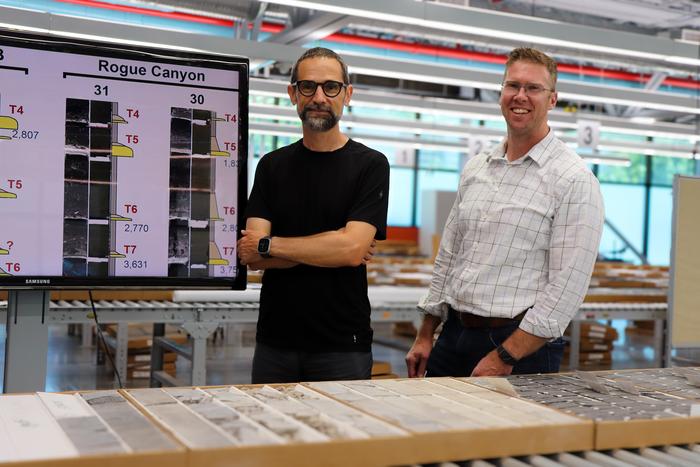 Researchers in core viewing lab