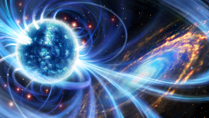 An artist’s impression of a magnetar in a cluster of ancient stars