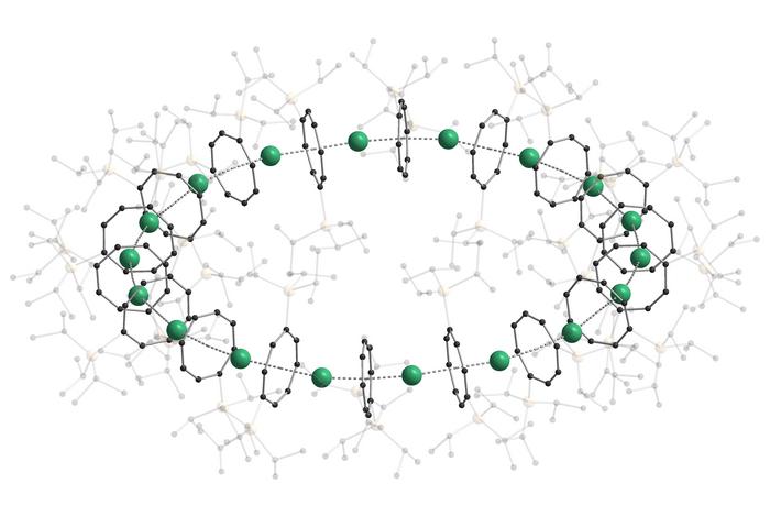 The new molecular structure in which sandwich complexes form a nano-sized ring is called ‘cyclocene.’ (Photo: Nature / AOC, KIT)