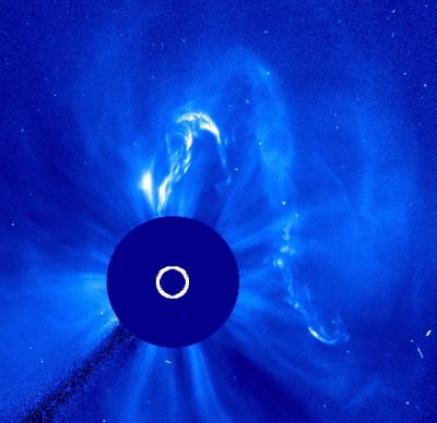 Coronal Mass Ejection Speeding Off Sun