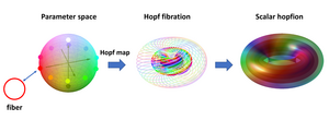 Schematic of the Hopf fibration and scalar hopfion.