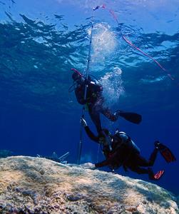 Drilling a coral skeletal core on the Great Barrier Ree