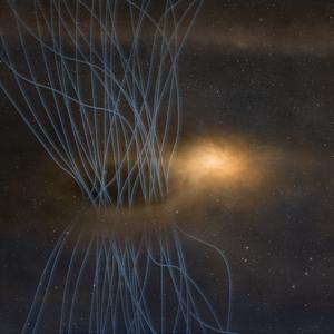 Illustration of the 'sneeze' of magnetic flux from a baby star