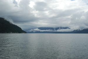 Reloncavi fjord, at the northern end of Chilean Patagonia, looking towards the Andes.