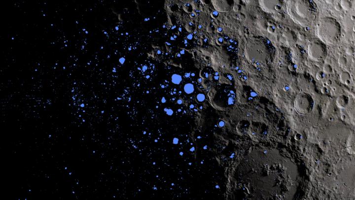 Moon's Permanently Shadowed Regions in Blue