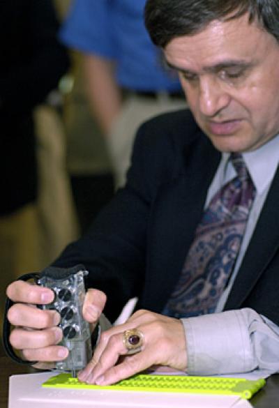 Steven Booth Tests Braille Writer