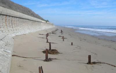 Beach and Seawall in California