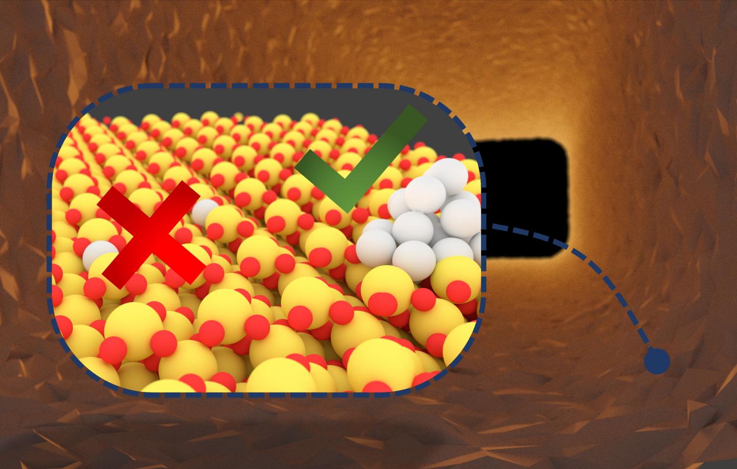 Schematic representation of a noble metal catalyst with inactive single atoms (left) and active clusters.