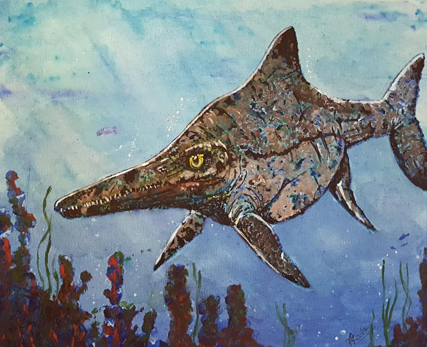 Artwork with Single Ichthyosaur