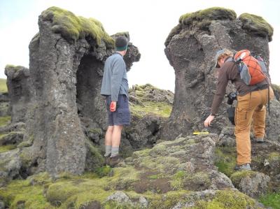 Scientists Examining Icelandic Basalt Pillars