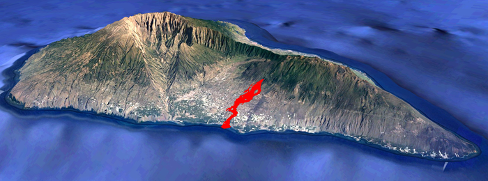 La Palma and the location of the Cumbre Vieja lava flow on 3 October 2021.