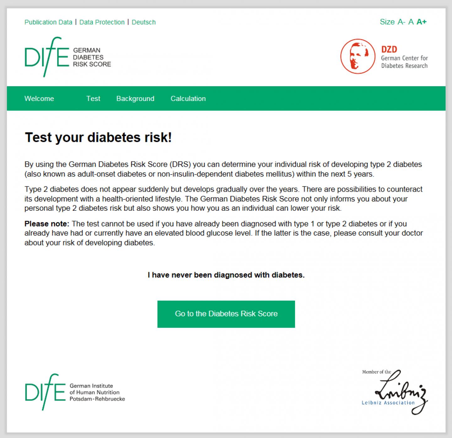 German Diabetes Risk Test Optimized for Mobile Devices