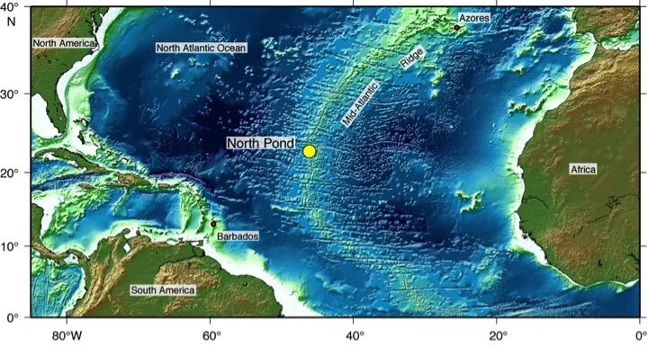 Map of Mid-Atlantic Ridge and North Pond