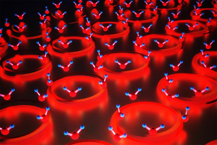 Annular holes in a thin gold film filled with silicon dioxide enable ultrastrong coupling between light and atomic vibrations