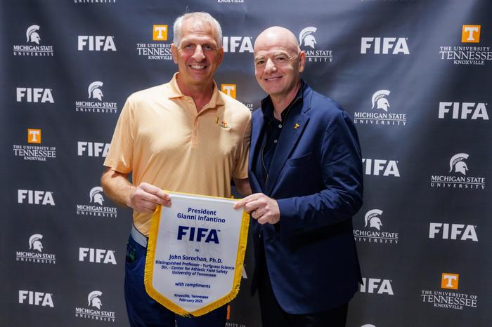 UT Professor John Sorochan and FIFA President Gianni Infantino