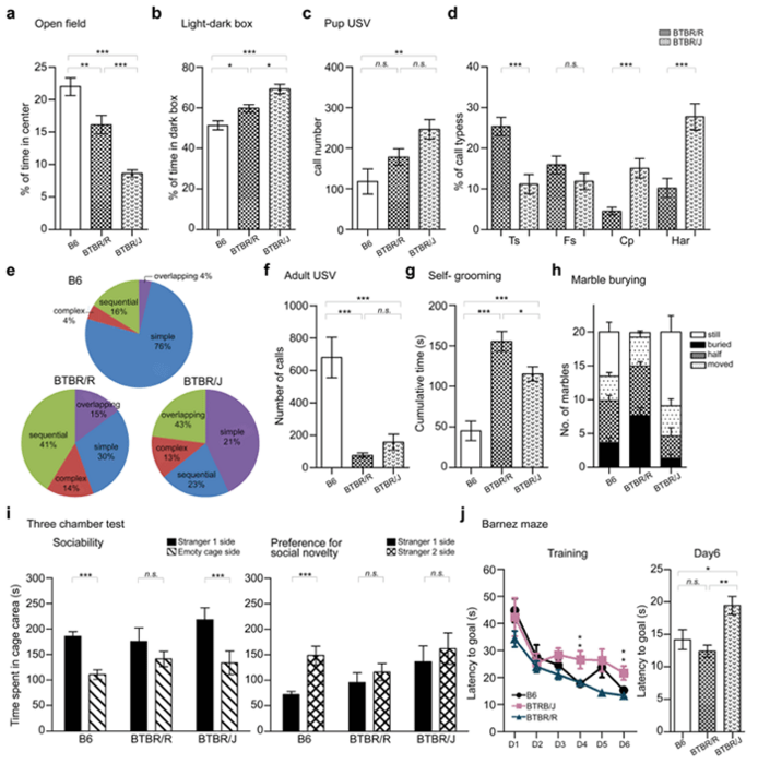 Figure 4: Detailed behavioral analysis of BTBR/J and BTBR/R autism model mice