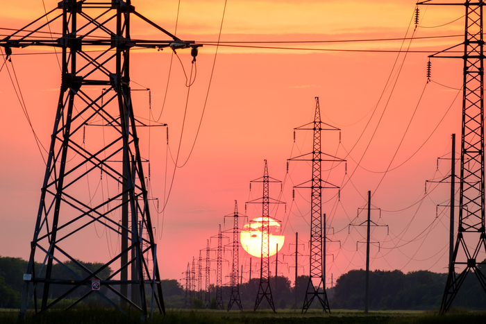 Power lines at sunrise