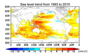 Sea level fluctuations vary from sea area to sea area