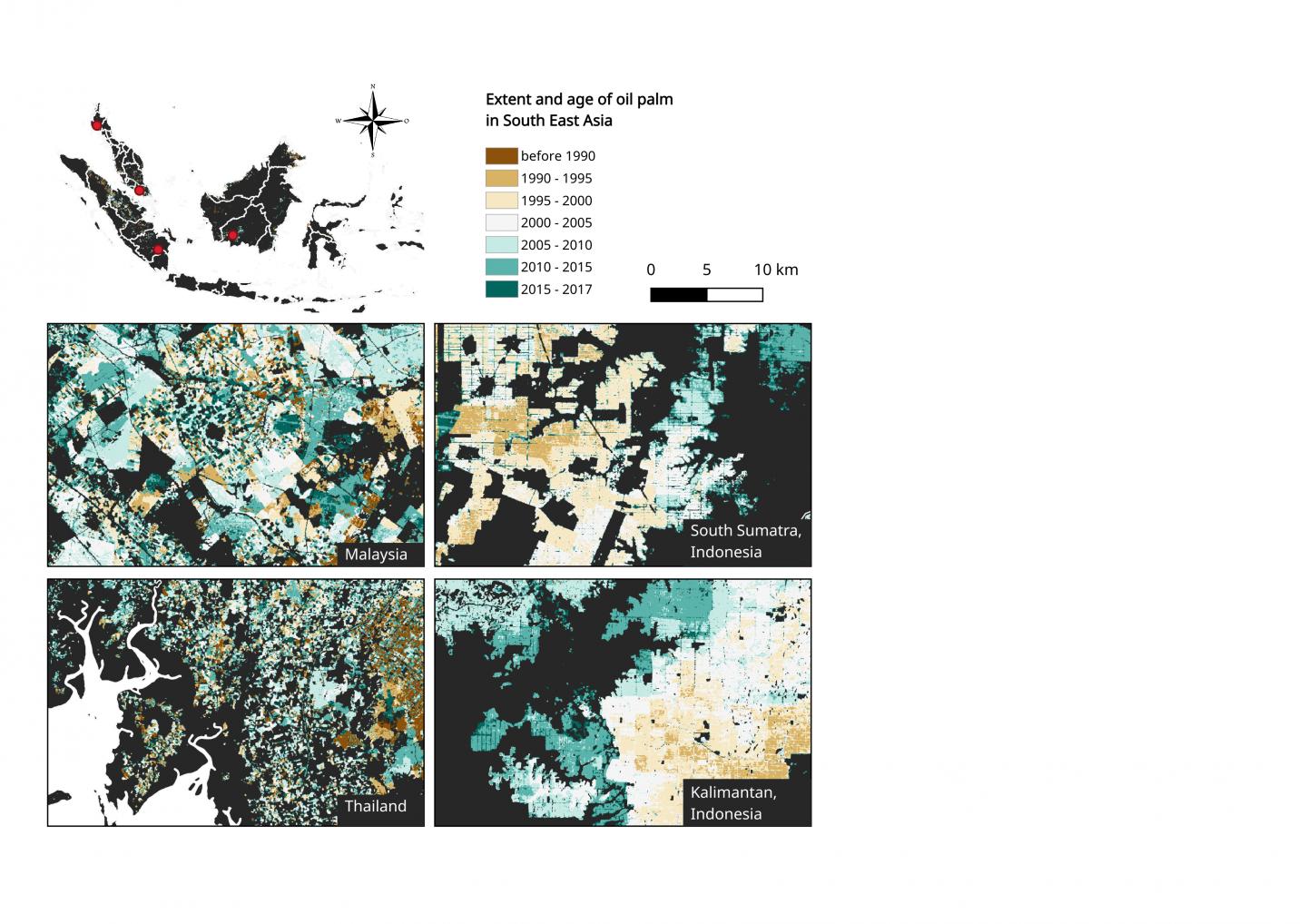 The extent and year of detection of oil palm plantations