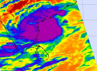 Infrared NASA Satellite Image of Laila's Strong Thunderstorms