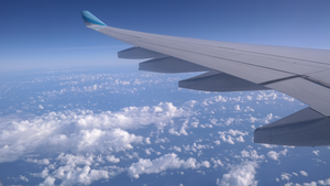 Research aircraft above trade-wind clouds near Barbados