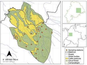 Map representing the area surveyed by the camera traps