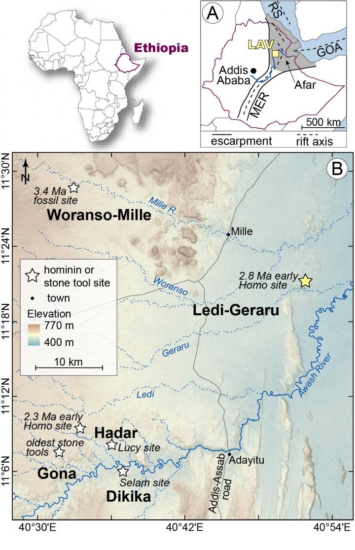 Map of Ethiopian Fossil Sites