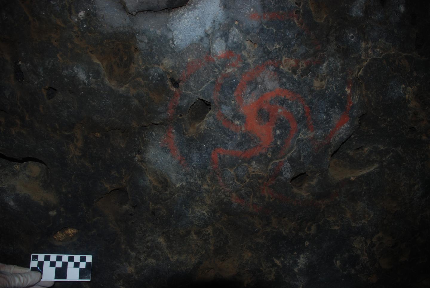 Photograph of pinwheel painting with hallucinogenic Datura wrightii quid in crevice