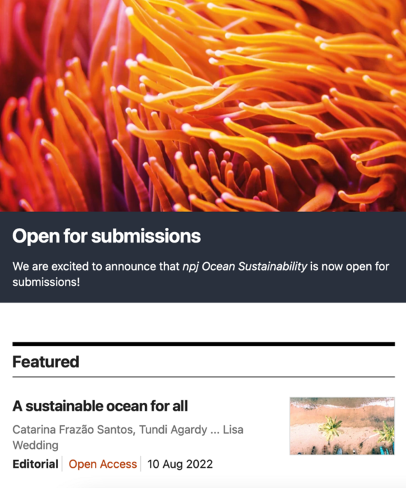 New Nature journal, npj Ocean Sustainability