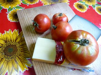 Ripe Tomatoes and Aged Cheeses