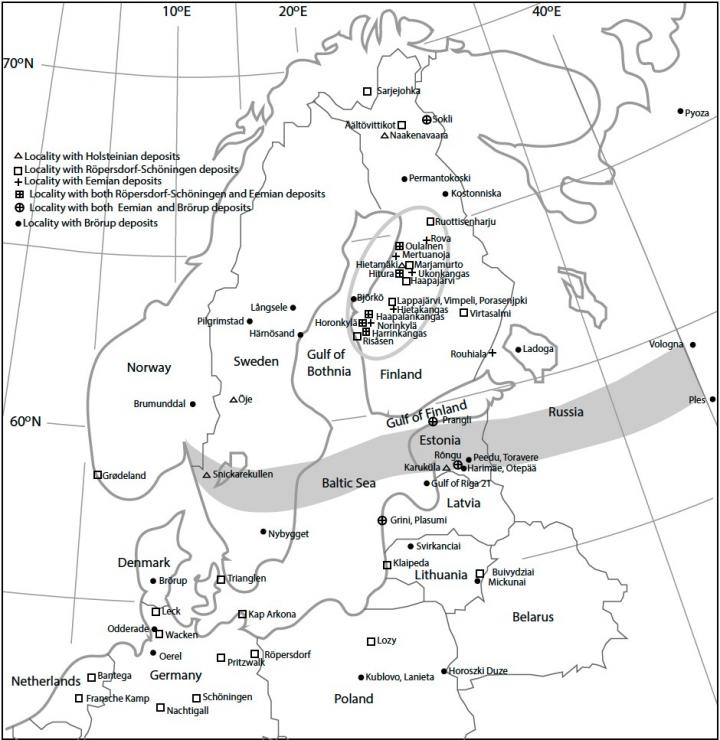 Map showing the localities in NW Europe and Fennoscandia