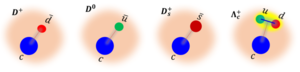 The schematic layout of the four types of charmed hadrons explored in the BESIII experiment