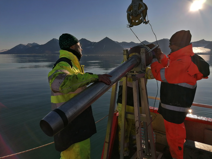 Taking ocean sediment samples near Svalbard