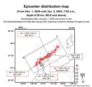 Distribution of epicenters of earthquakes