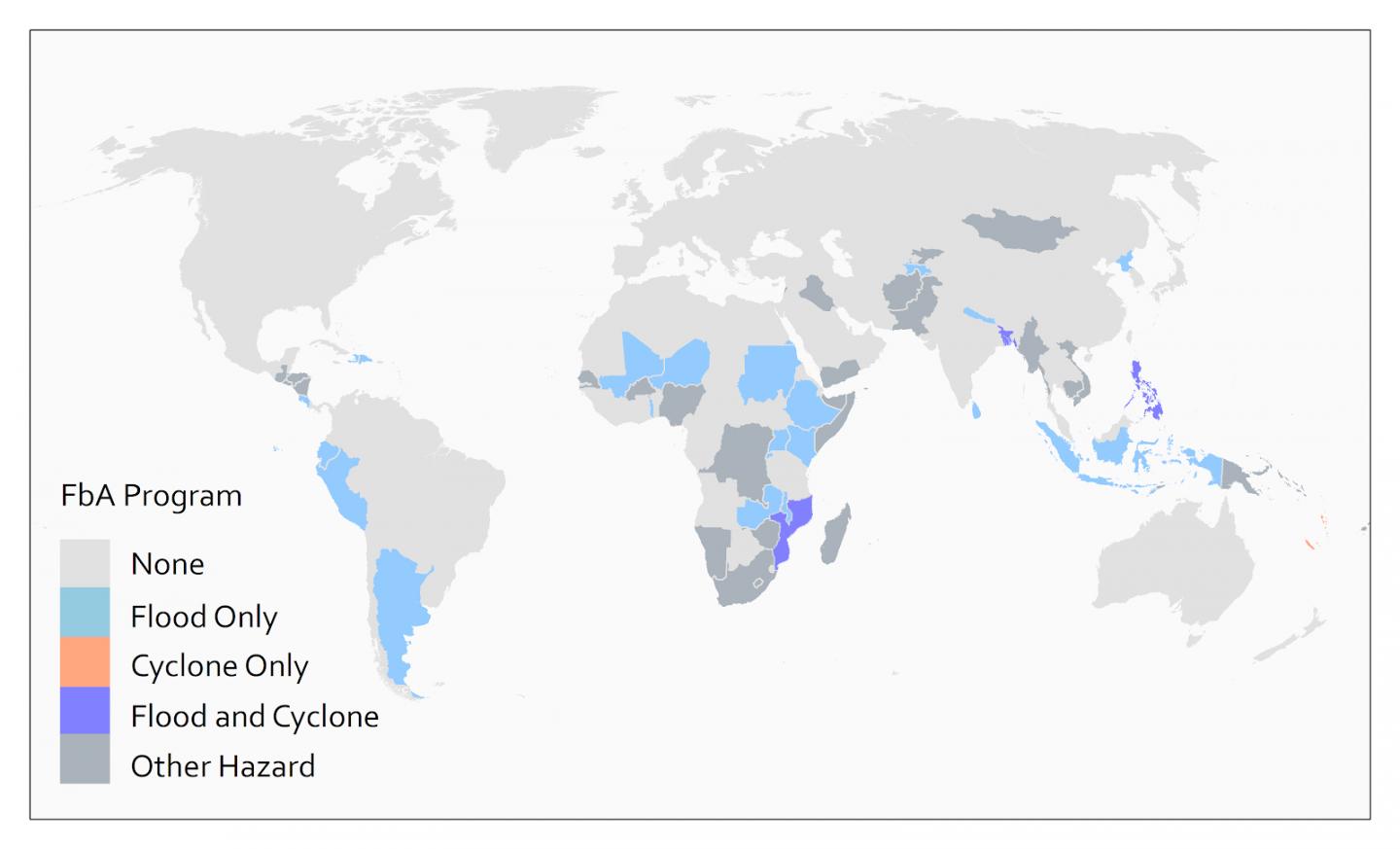 Countries with FbA programs and their associated hazard focus.