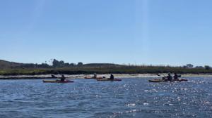 USC researchers collect water samples on kayaks